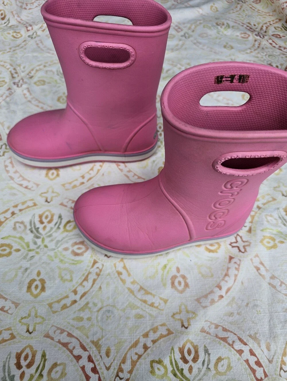 Crocs Handle It Rain Boots Kids Size C13 Pink Waterproof Pull Handle Rain Boots